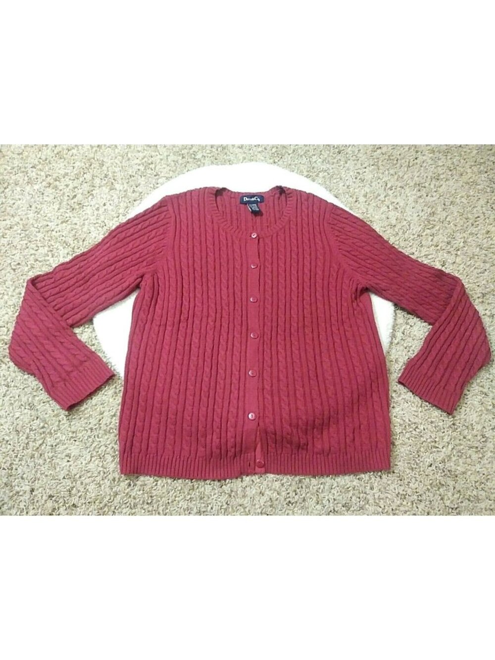 Denim & Co Womens Maroon Red Button Up Sweater Knit Top Warm Size Large XL 1X